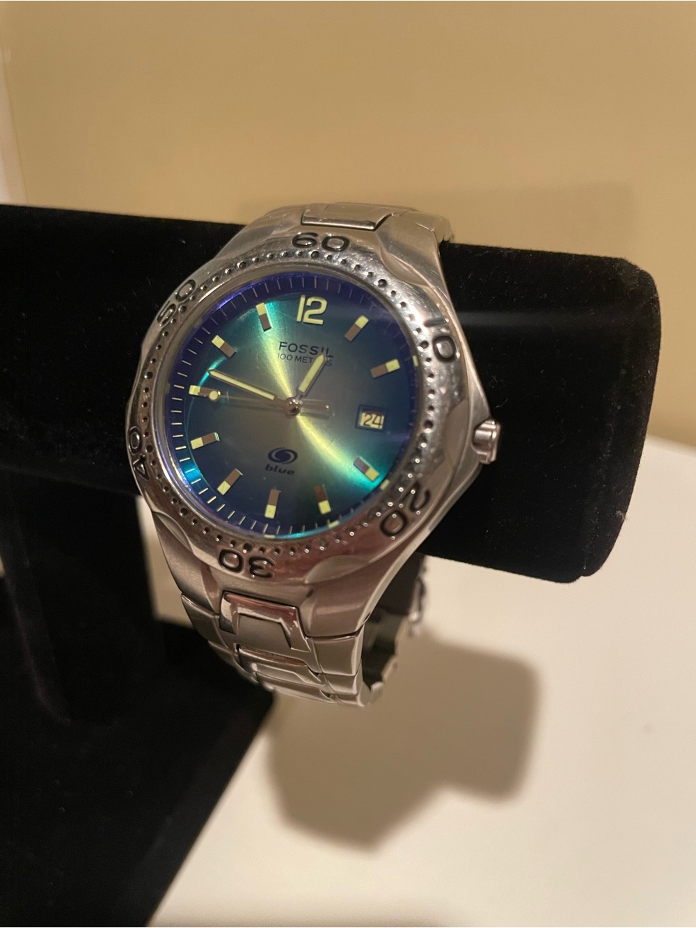 Fossil Iridescent Blue Dial Stainless Steel Watch